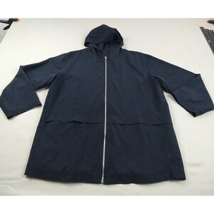 Carol Cohen Hooded Ladies‎ Coat L Black Full Zip Long Sleeve Pockets (877)
